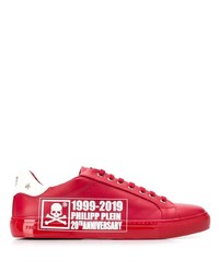 rote bedruckte Leder niedrige Sneakers von Philipp Plein
