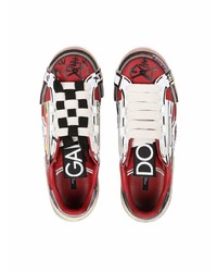 rote bedruckte Leder niedrige Sneakers von Dolce & Gabbana