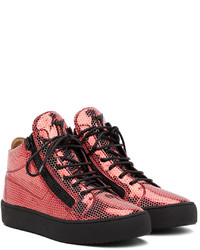 rote bedruckte Leder niedrige Sneakers von Giuseppe Zanotti