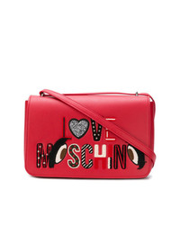 rote bedruckte Leder Umhängetasche von Love Moschino