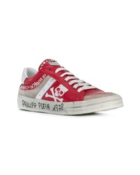 rote bedruckte niedrige Sneakers von Philipp Plein