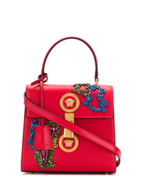 rote bedruckte Satchel-Tasche aus Leder von Versace