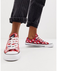 rote bedruckte Segeltuch niedrige Sneakers von Converse