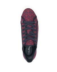 rote bedruckte Segeltuch niedrige Sneakers von Salvatore Ferragamo