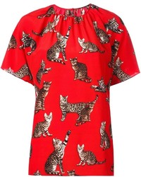 rote bedruckte Seide Bluse von Dolce & Gabbana