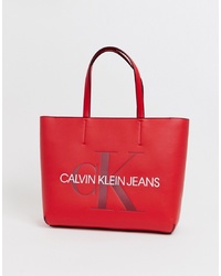 rote bedruckte Shopper Tasche aus Leder von Calvin Klein Jeans