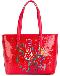 rote bedruckte Shopper Tasche aus Leder von Salvatore Ferragamo