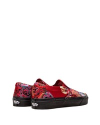 rote bedruckte Slip-On Sneakers aus Segeltuch von Vans