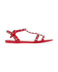 rote beschlagene Gummi flache Sandalen