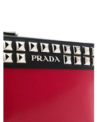 rote beschlagene Leder Clutch von Prada