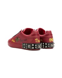 rote beschlagene Leder niedrige Sneakers von Dolce & Gabbana