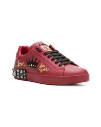rote beschlagene Leder niedrige Sneakers von Dolce & Gabbana