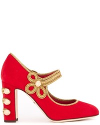 rote bestickte Leder Pumps von Dolce & Gabbana