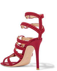 rote bestickte Satinsandalen von Gianvito Rossi