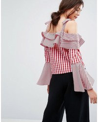 rote Bluse mit Vichy-Muster von Boohoo