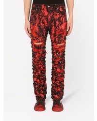 rote enge Jeans mit Destroyed-Effekten von Dolce & Gabbana