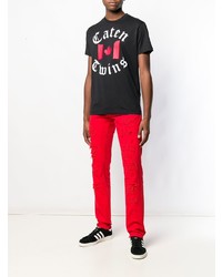 rote enge Jeans mit Destroyed-Effekten von DSQUARED2