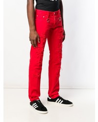 rote enge Jeans mit Destroyed-Effekten von DSQUARED2