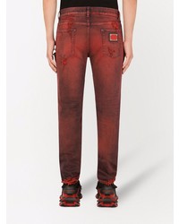 rote enge Jeans mit Destroyed-Effekten von Dolce & Gabbana