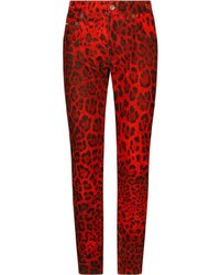 rote enge Jeans mit Leopardenmuster