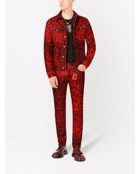 rote enge Jeans mit Leopardenmuster von Dolce & Gabbana