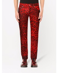 rote enge Jeans mit Leopardenmuster von Dolce & Gabbana