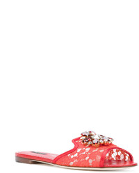 rote flache Sandalen aus Leder von Dolce & Gabbana