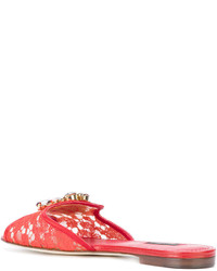 rote flache Sandalen aus Leder von Dolce & Gabbana