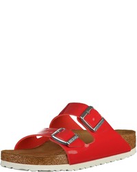 rote flache Sandalen aus Leder von Birkenstock