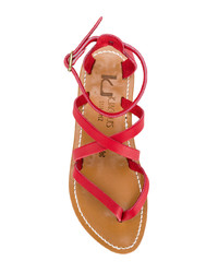 rote flache Sandalen aus Leder von K. Jacques