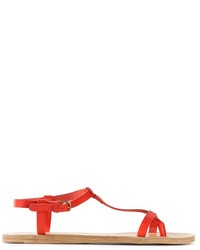 rote flache Sandalen aus Leder von N.D.C. Made By Hand