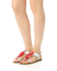 rote flache Sandalen aus Leder von Kate Spade