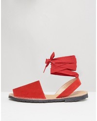 rote flache Sandalen aus Wildleder von Park Lane