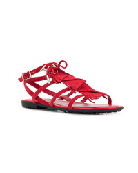 rote flache Sandalen aus Wildleder mit Fransen von Tod's