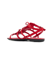 rote flache Sandalen aus Wildleder mit Fransen von Tod's