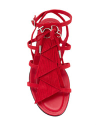 rote flache Sandalen aus Wildleder mit Fransen von Tod's