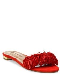 rote flache Sandalen mit Fransen