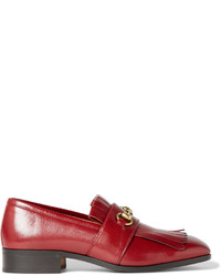 rote Leder Slipper mit Fransen von Gucci