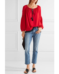 rote Seide Bluse mit Fransen von Tory Burch