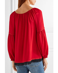 rote Seide Bluse mit Fransen von Tory Burch