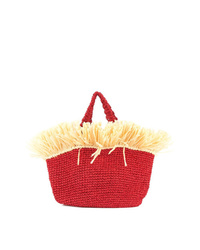 rote Shopper Tasche aus Stroh mit Fransen von 0711