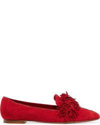 rote Wildleder Slipper mit Fransen von Aquazzura