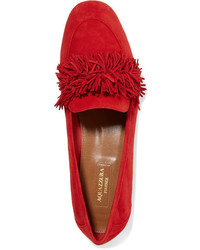 rote Wildleder Slipper mit Fransen von Aquazzura