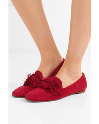 rote Wildleder Slipper mit Fransen von Aquazzura