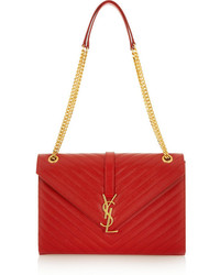 rote gesteppte Satchel-Tasche aus Leder von Saint Laurent