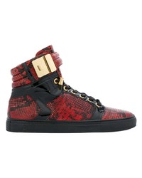 rote hohe Sneakers aus Leder mit Schlangenmuster von Giuliano Galiano