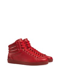 rote hohe Sneakers aus Leder von Gucci