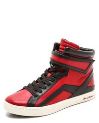rote hohe Sneakers aus Leder von Balmain