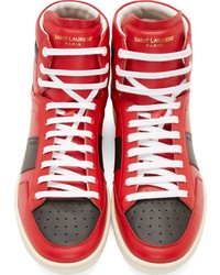 rote hohe Sneakers aus Leder von Saint Laurent