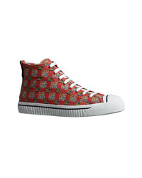 rote hohe Sneakers aus Segeltuch mit Karomuster von Burberry
